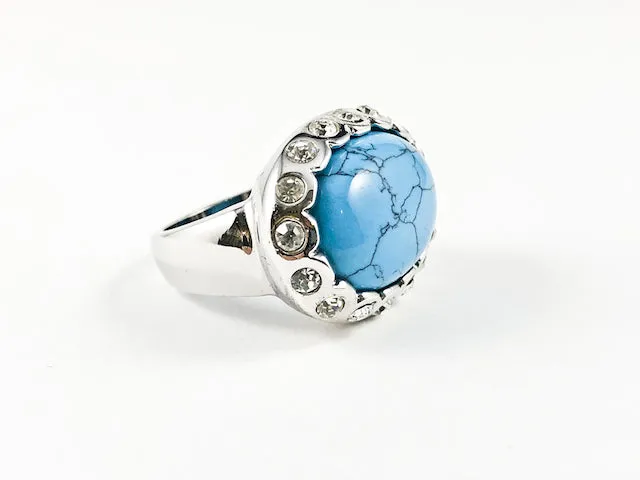 Modern Unique Synthetic Turquoise Oval Stone Brass Ring