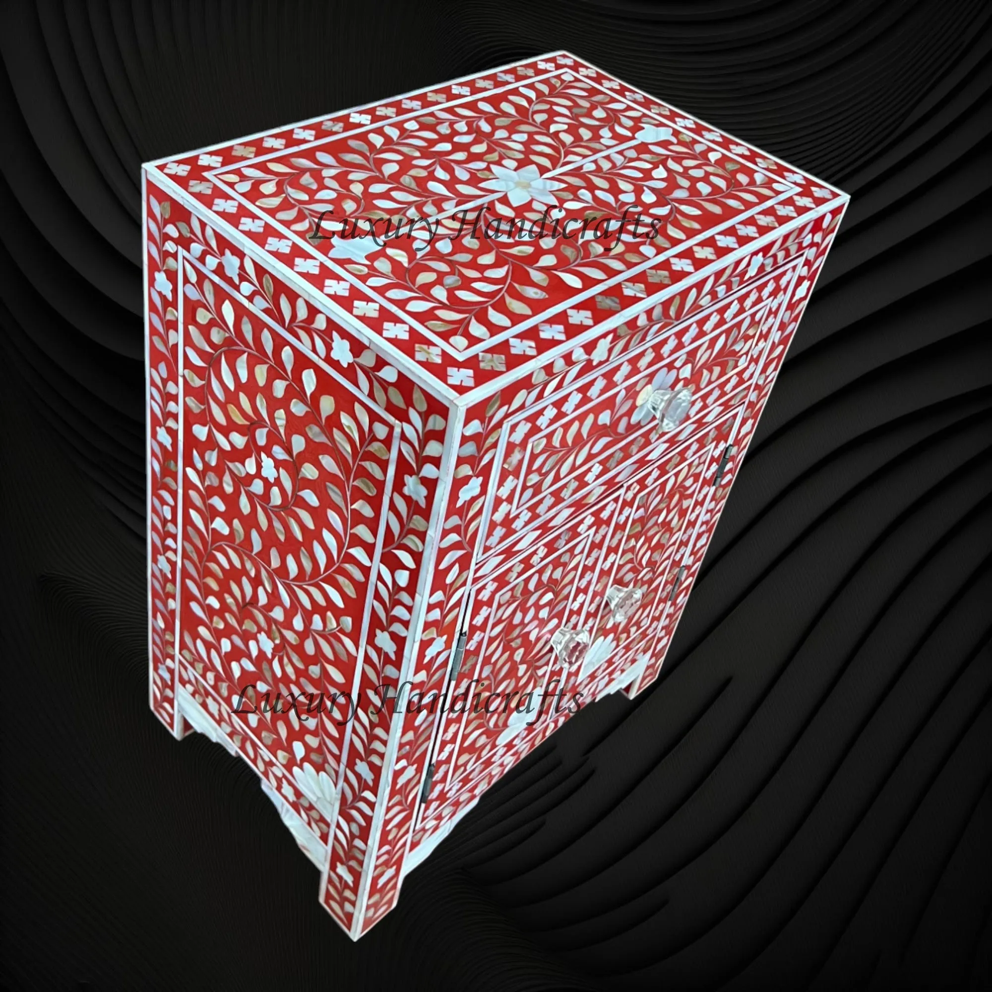 MOP Floral 1 Drawer 2 Door Bedside Table Red