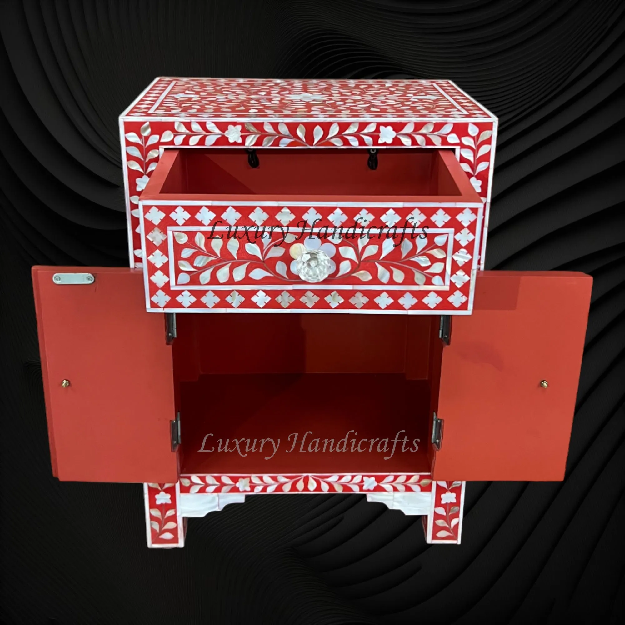 MOP Floral 1 Drawer 2 Door Bedside Table Red