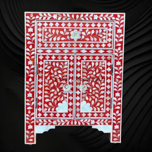 MOP Floral 1 Drawer 2 Door Bedside Table Red