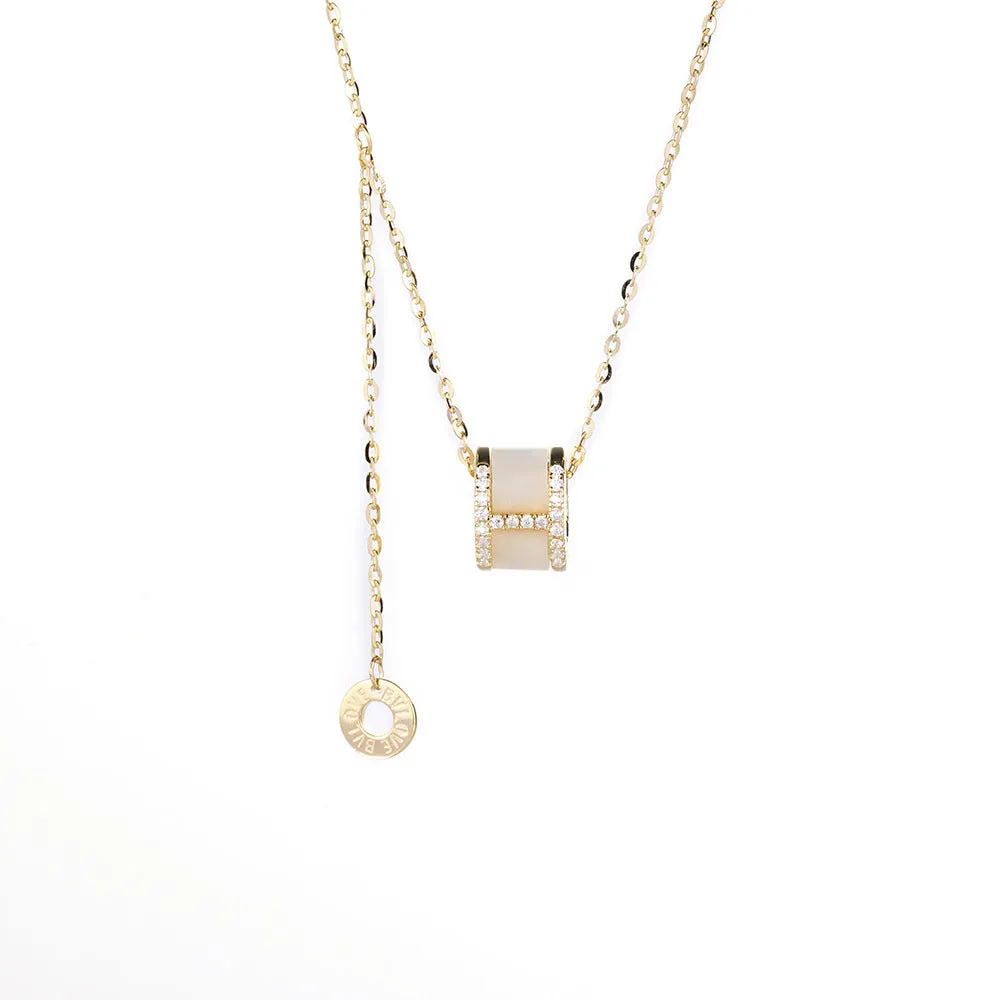 Mother of Pearl Circle Ring Zircon Tassel Silver Necklace