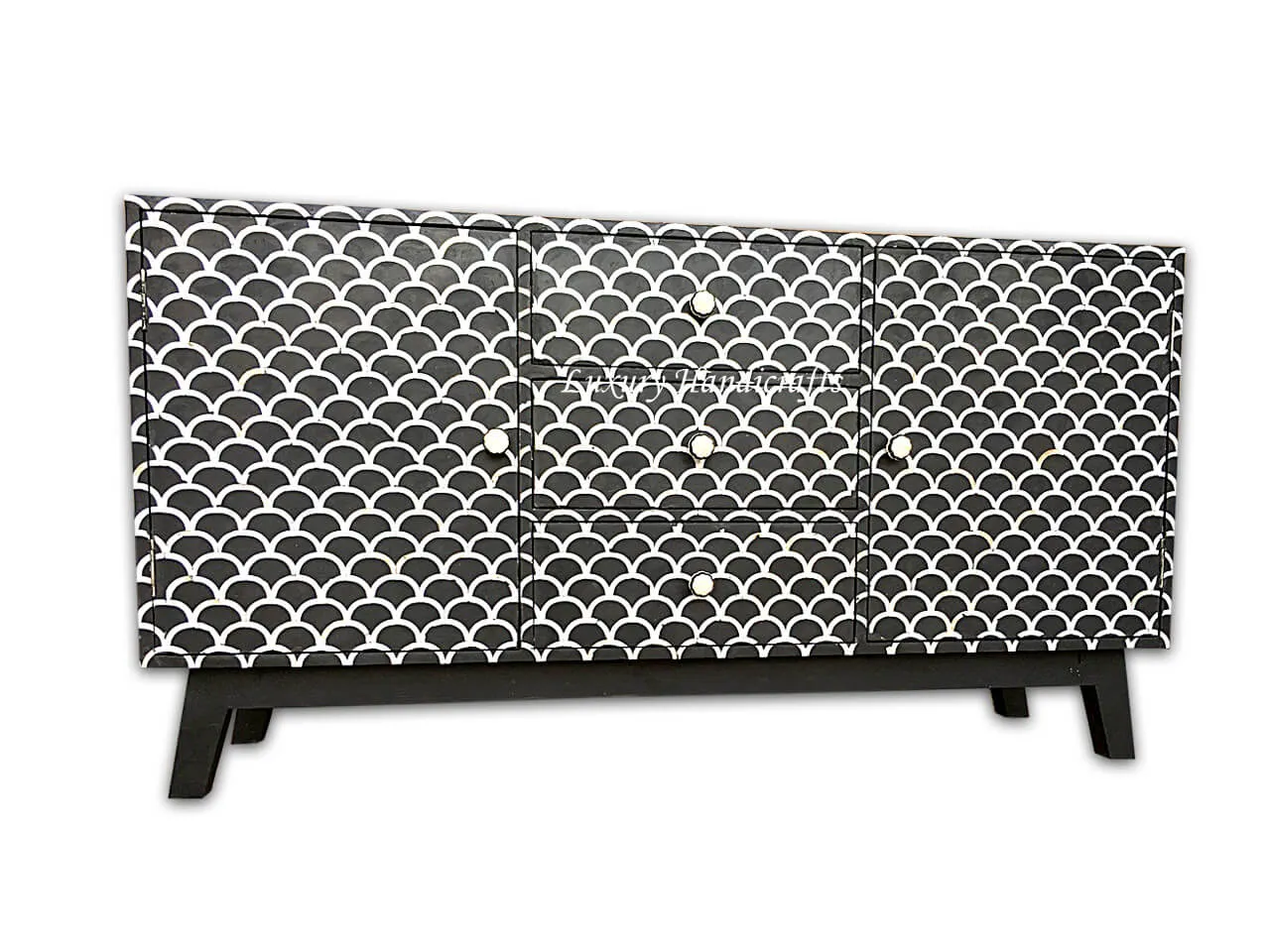Mother of Pearl Inlay Fish Scale Cabinet Black