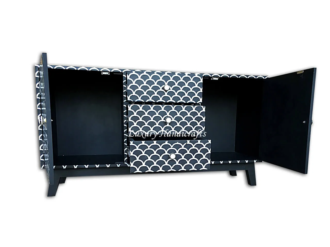 Mother of Pearl Inlay Fish Scale Cabinet Black
