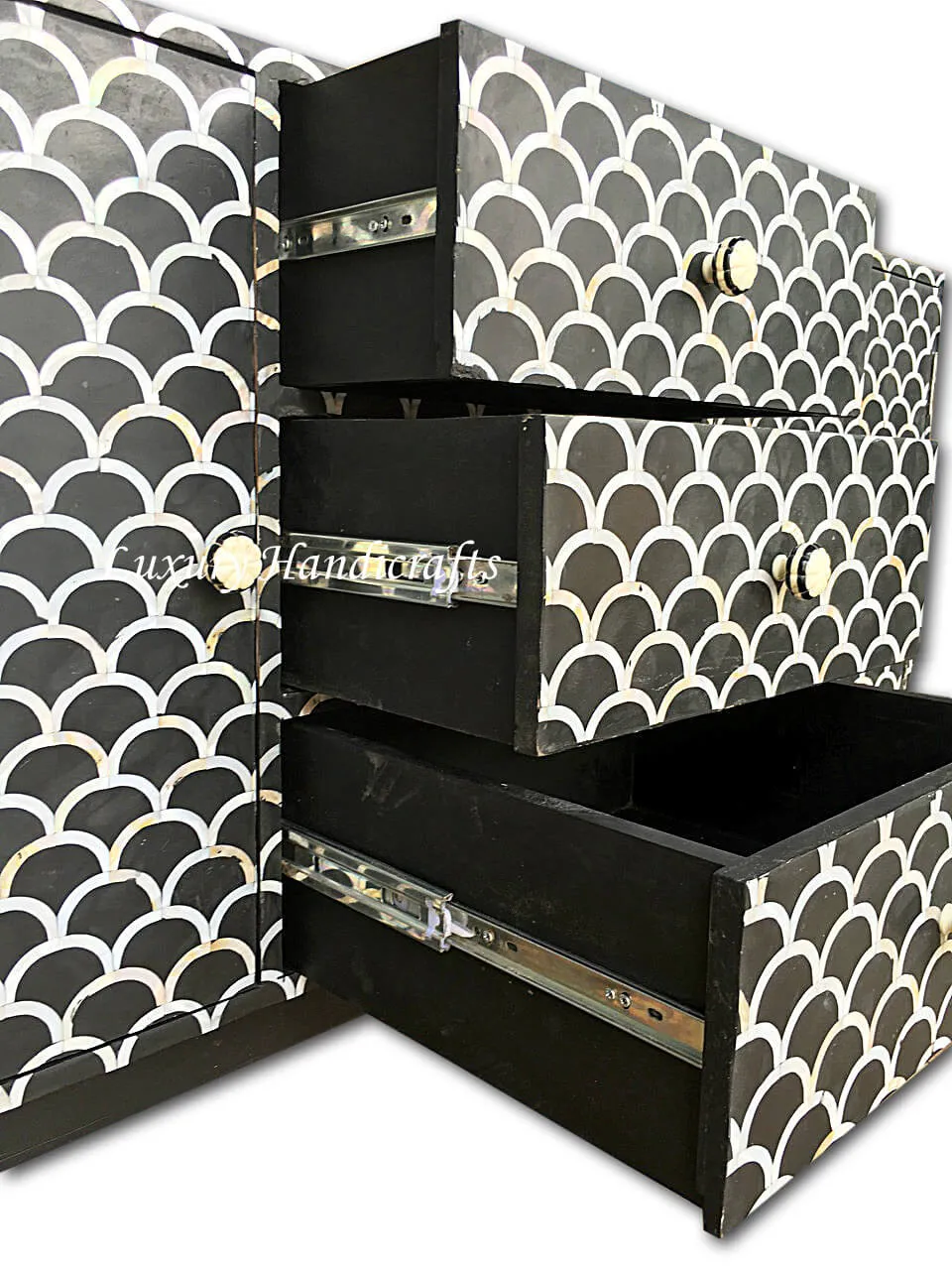 Mother of Pearl Inlay Fish Scale Cabinet Black