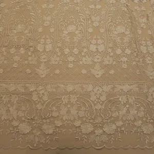 Nude with Beige Geometric Embroidered Tulle Fabric