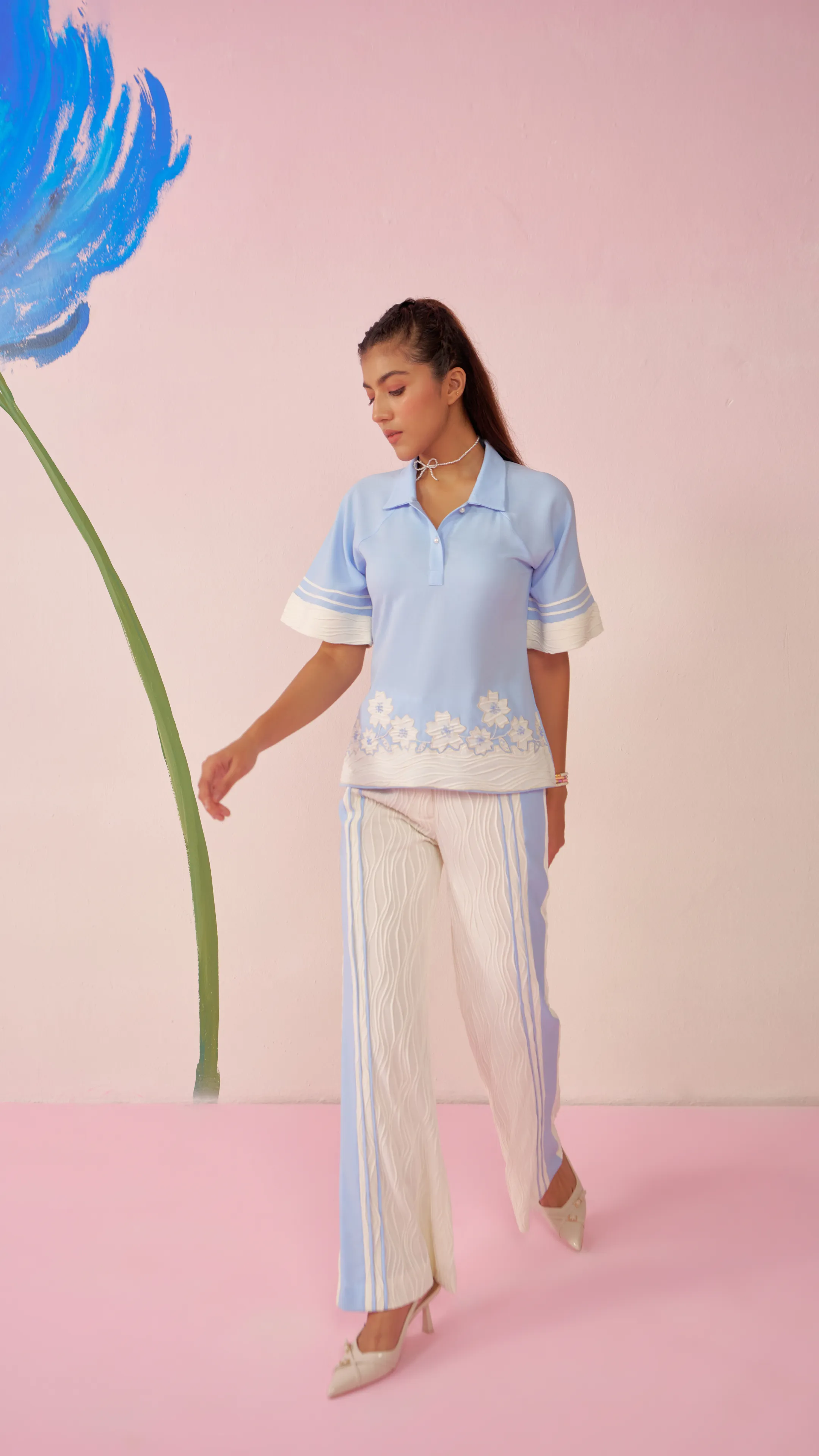 Orchid applique pants
