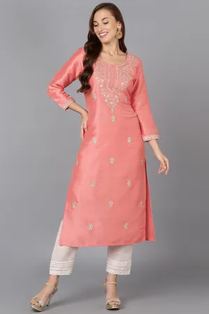 Pink Silk Blend Straight Kurtas