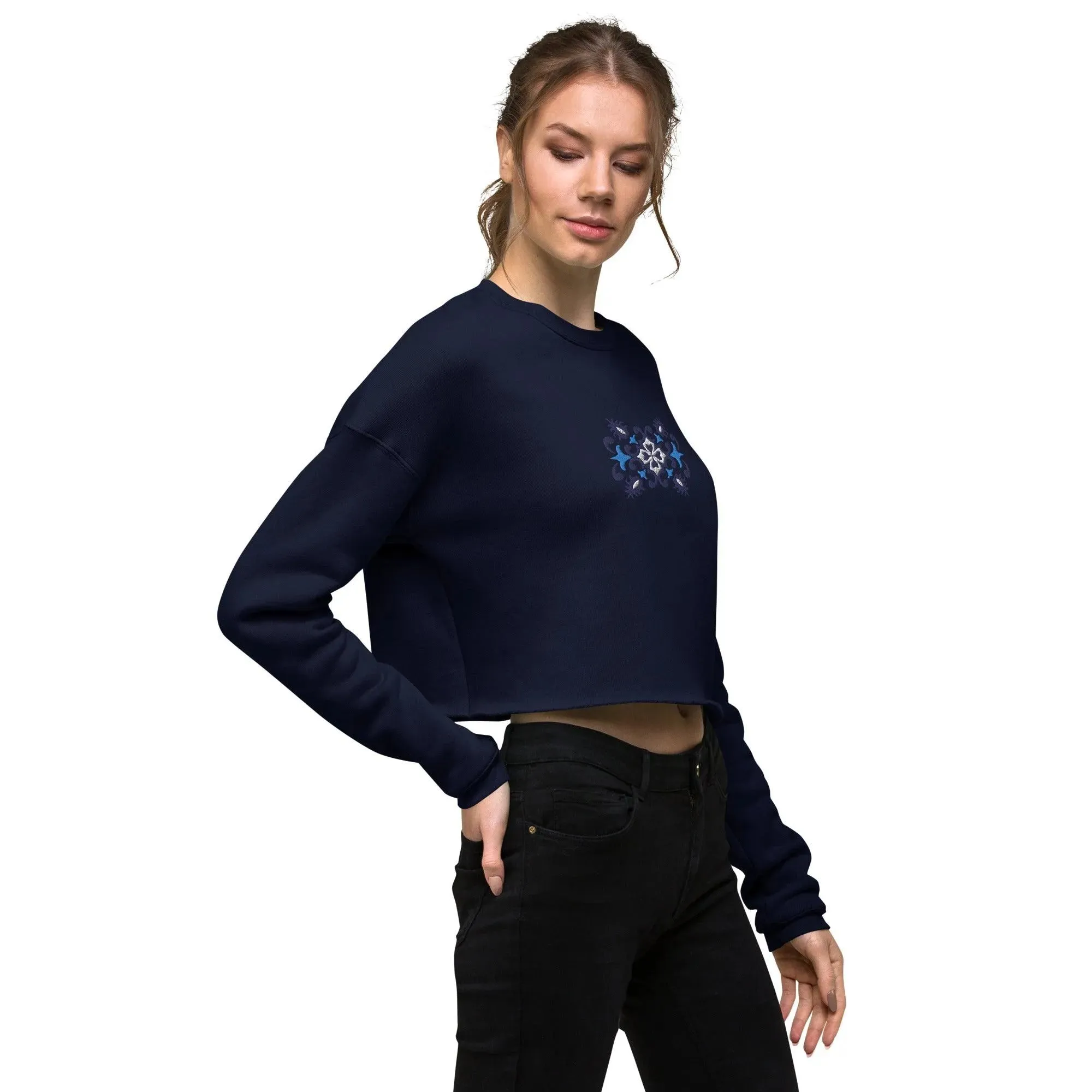 Portuguese Azulejo Tile Motif Cropped Sweatshirt