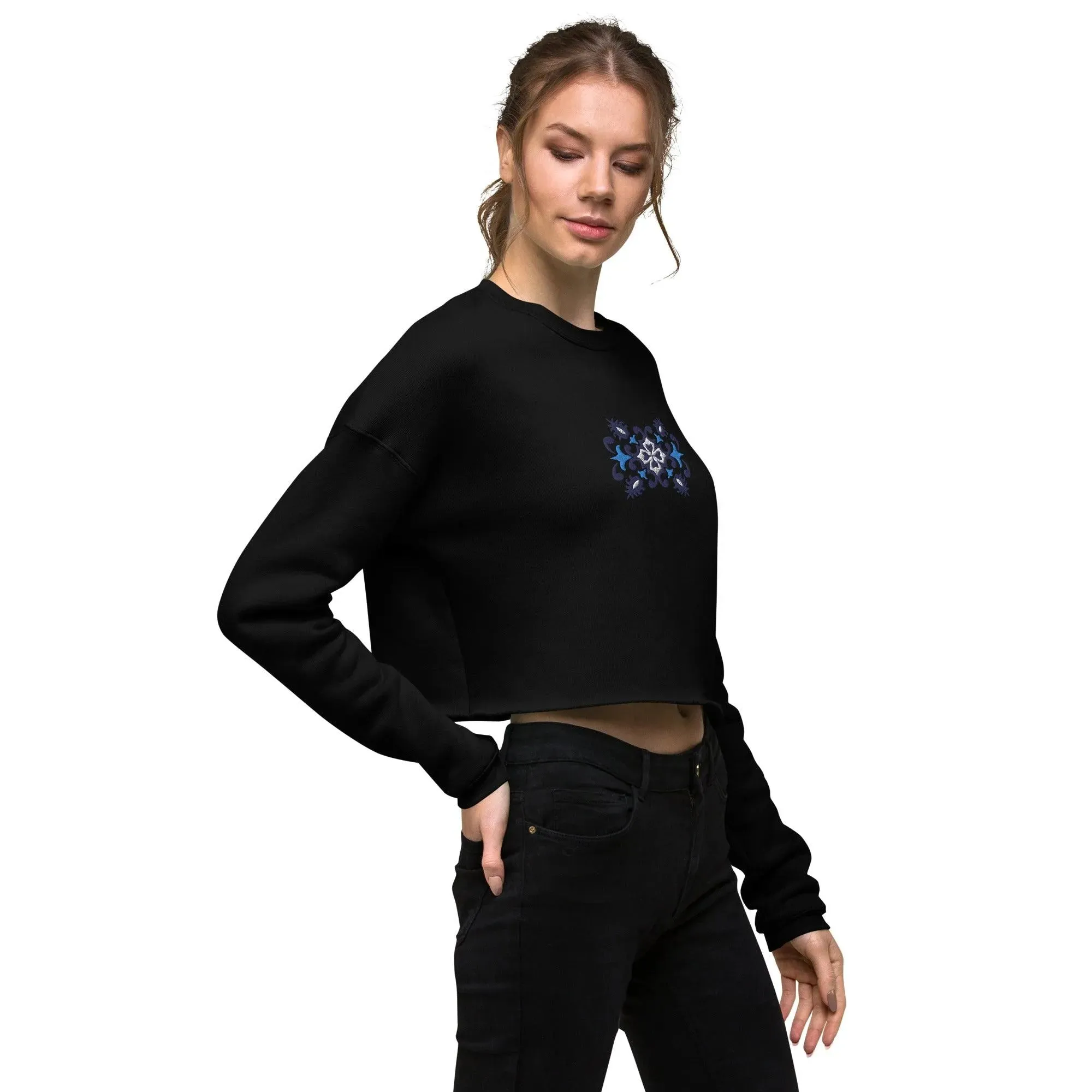 Portuguese Azulejo Tile Motif Cropped Sweatshirt