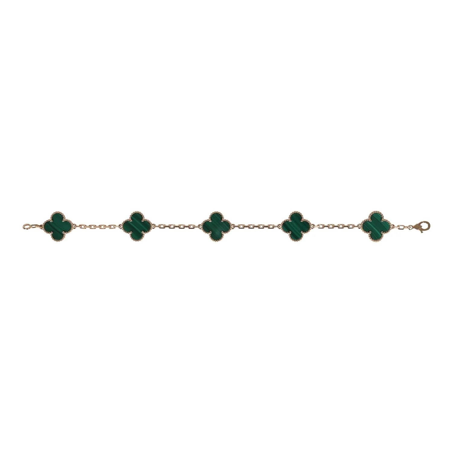 Pre-owned Van Cleef & Arpels Vintage Alhambra 5 Motif Bracelet Malachite 18K Yellow Gold