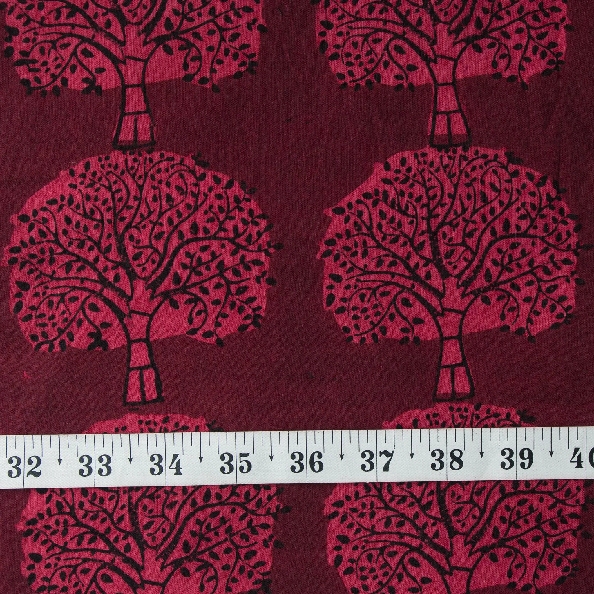 Precut 0.75 meters -Maroon & Black Bagh Handblock Printed Cotton Fabric
