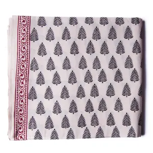 Precut 1 meter -Black & White Bagh Handblock Printed Cotton Fabric