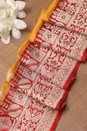 Red Banarasi Handloom Vintage Pure Silk Border ( 1 Mtr )