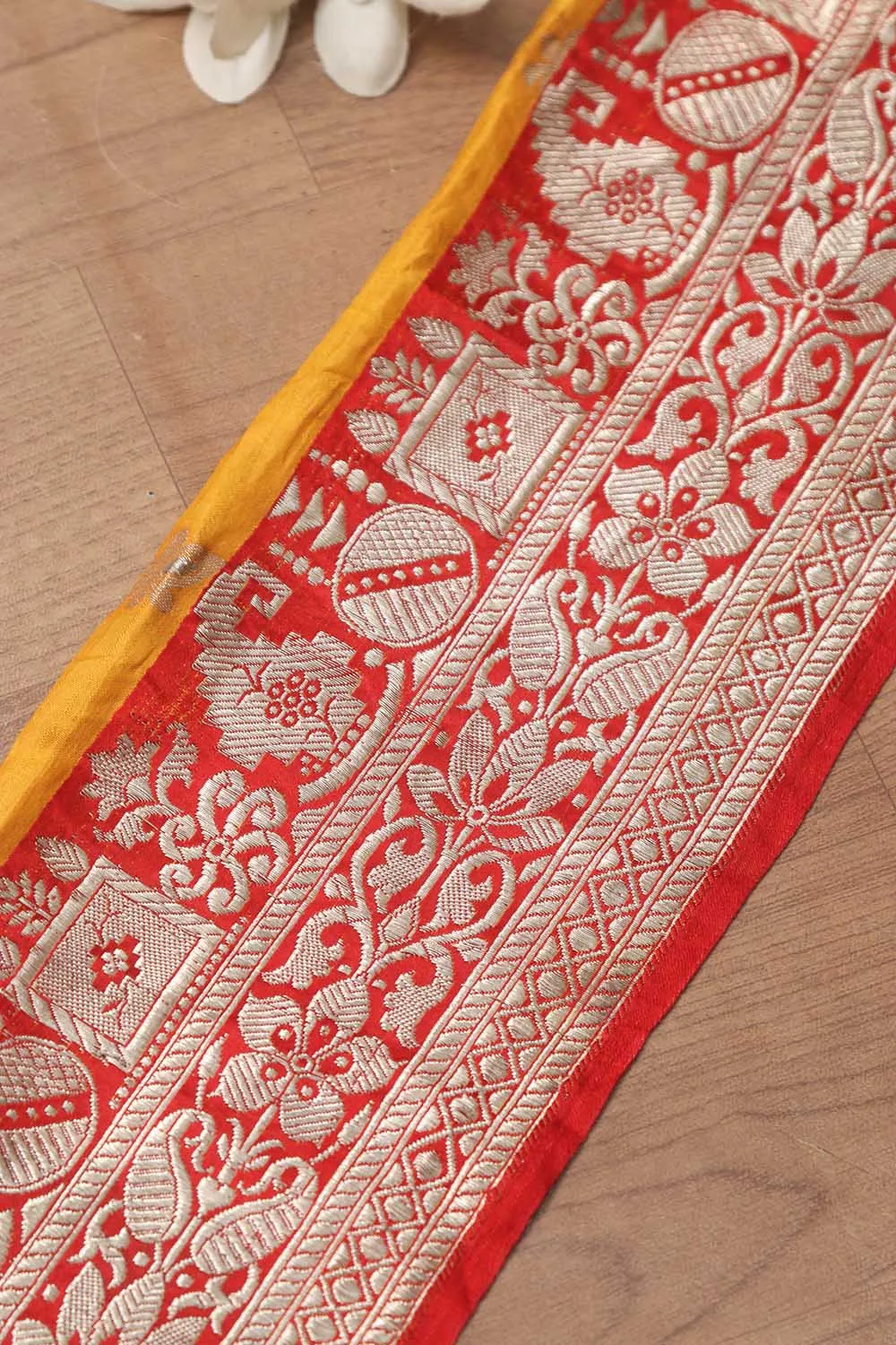 Red Banarasi Handloom Vintage Pure Silk Border ( 1 Mtr )