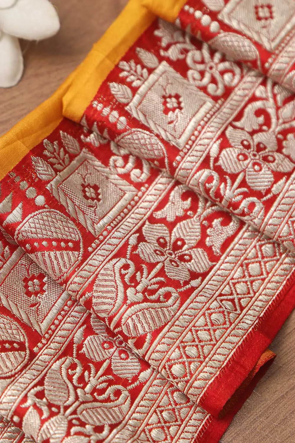 Red Banarasi Handloom Vintage Pure Silk Border ( 1 Mtr )