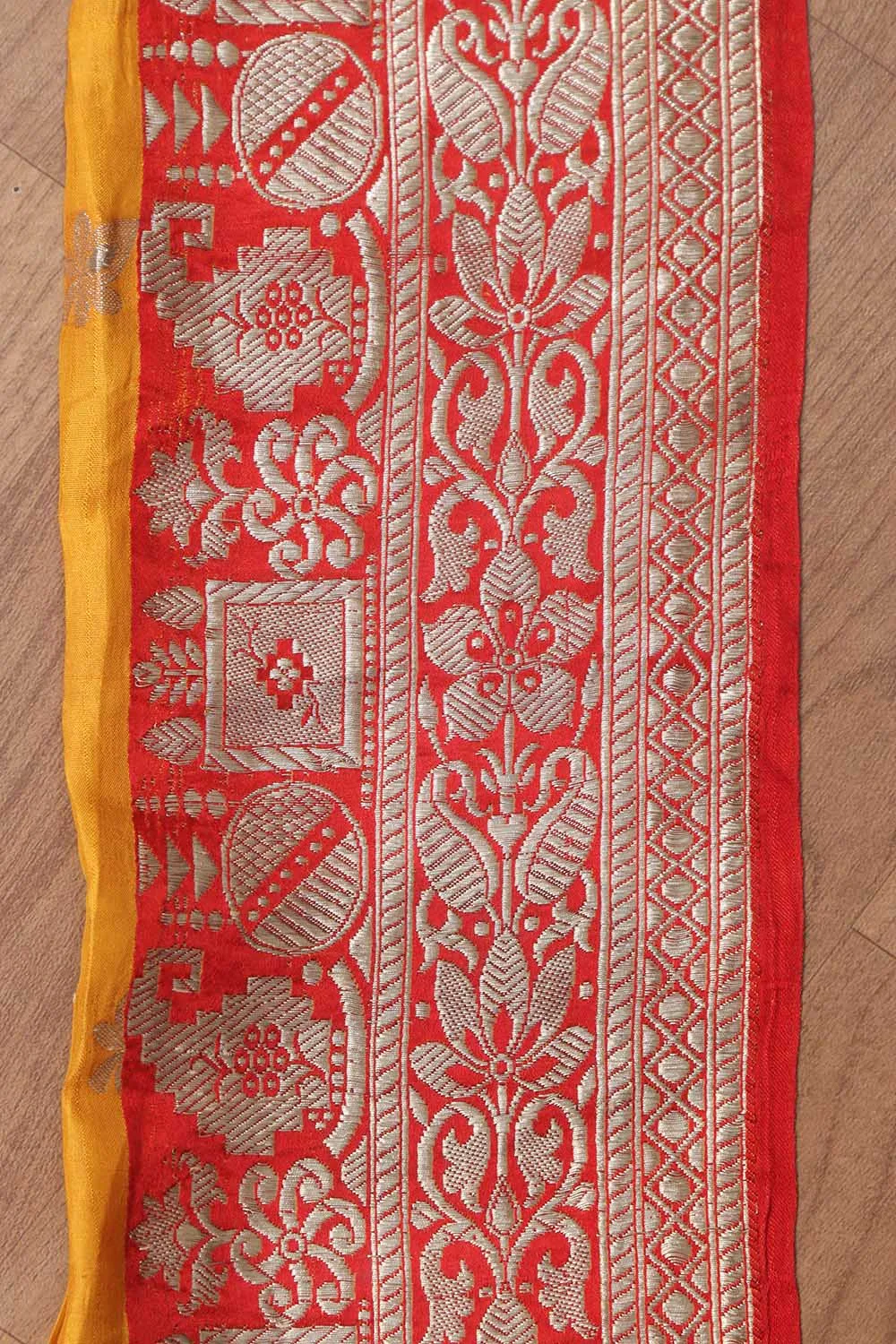 Red Banarasi Handloom Vintage Pure Silk Border ( 1 Mtr )