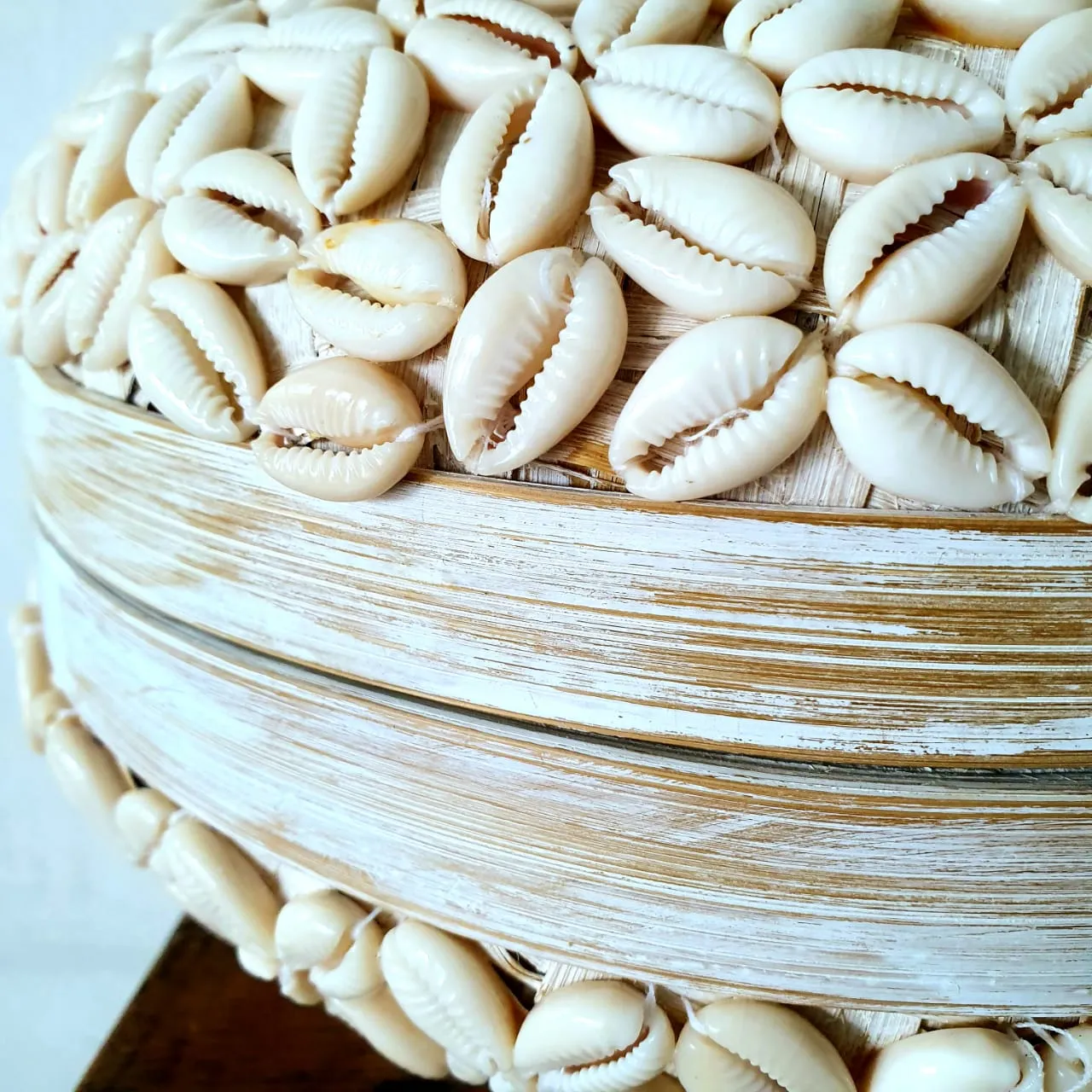 Round Bamboo & White Cowrie Shell Box Set