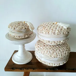 Round Bamboo & White Cowrie Shell Box Set