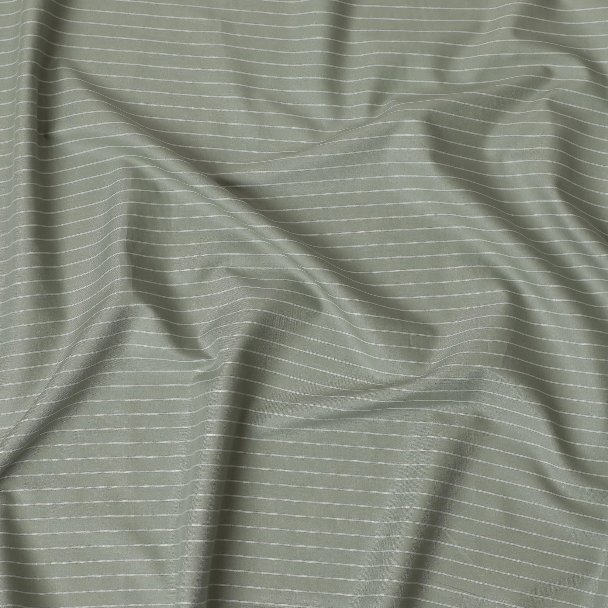 Sage Green Pinstripe 100% Cotton Shirting Fabric - Sleek & Contemporary, 150cm Width-D18571