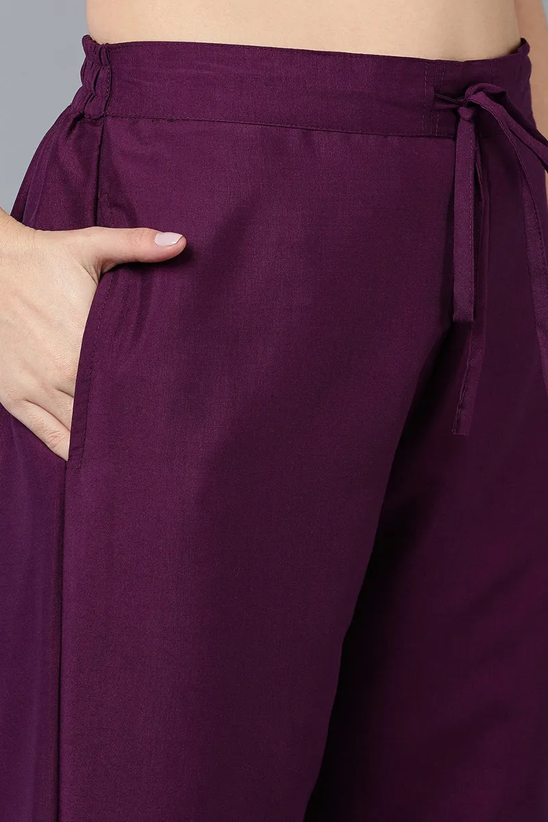 Silk Blend Purple Embroidered Straight Kurta