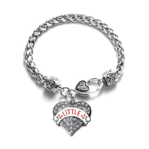 Silver Scarlet Red and Olive Green Little Pave Heart Charm Braided Bracelet