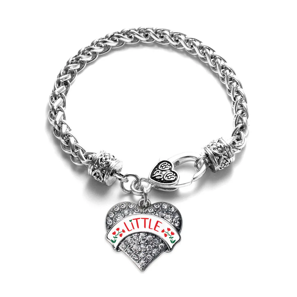 Silver Scarlet Red and Olive Green Little Pave Heart Charm Braided Bracelet