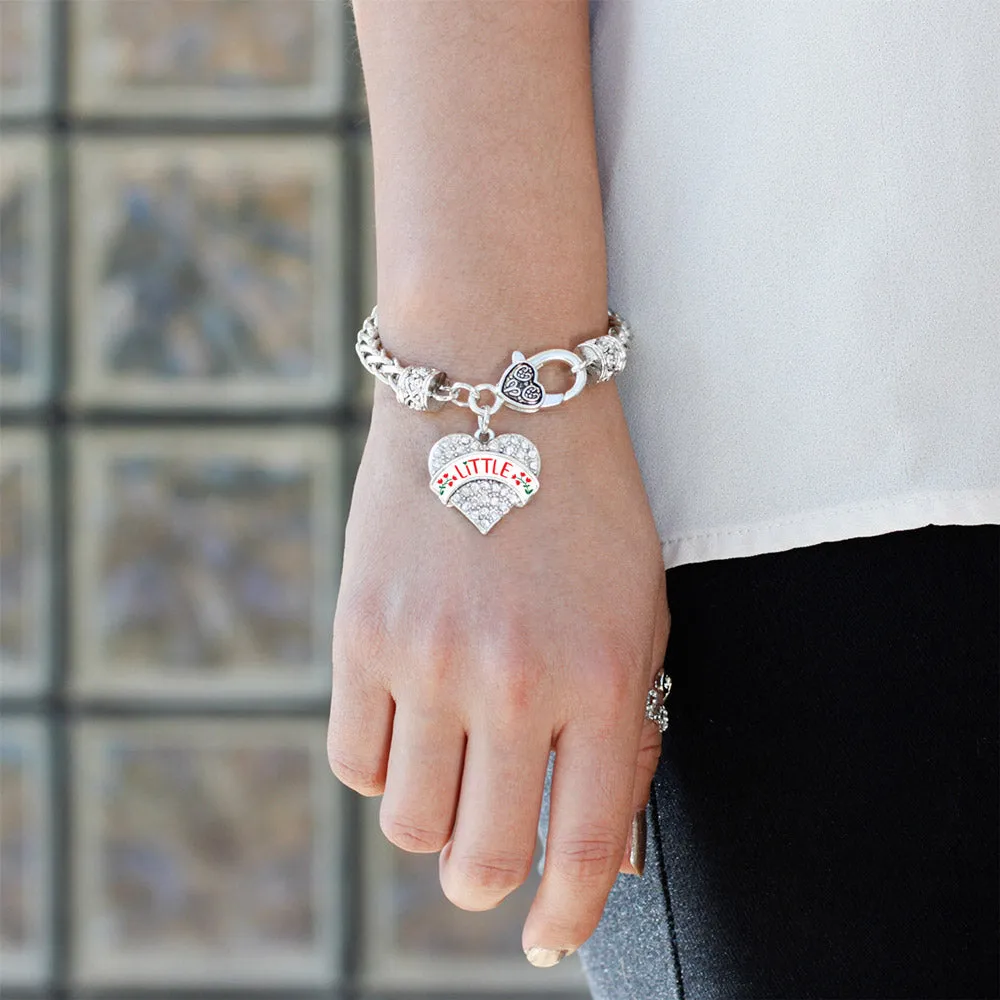 Silver Scarlet Red and Olive Green Little Pave Heart Charm Braided Bracelet