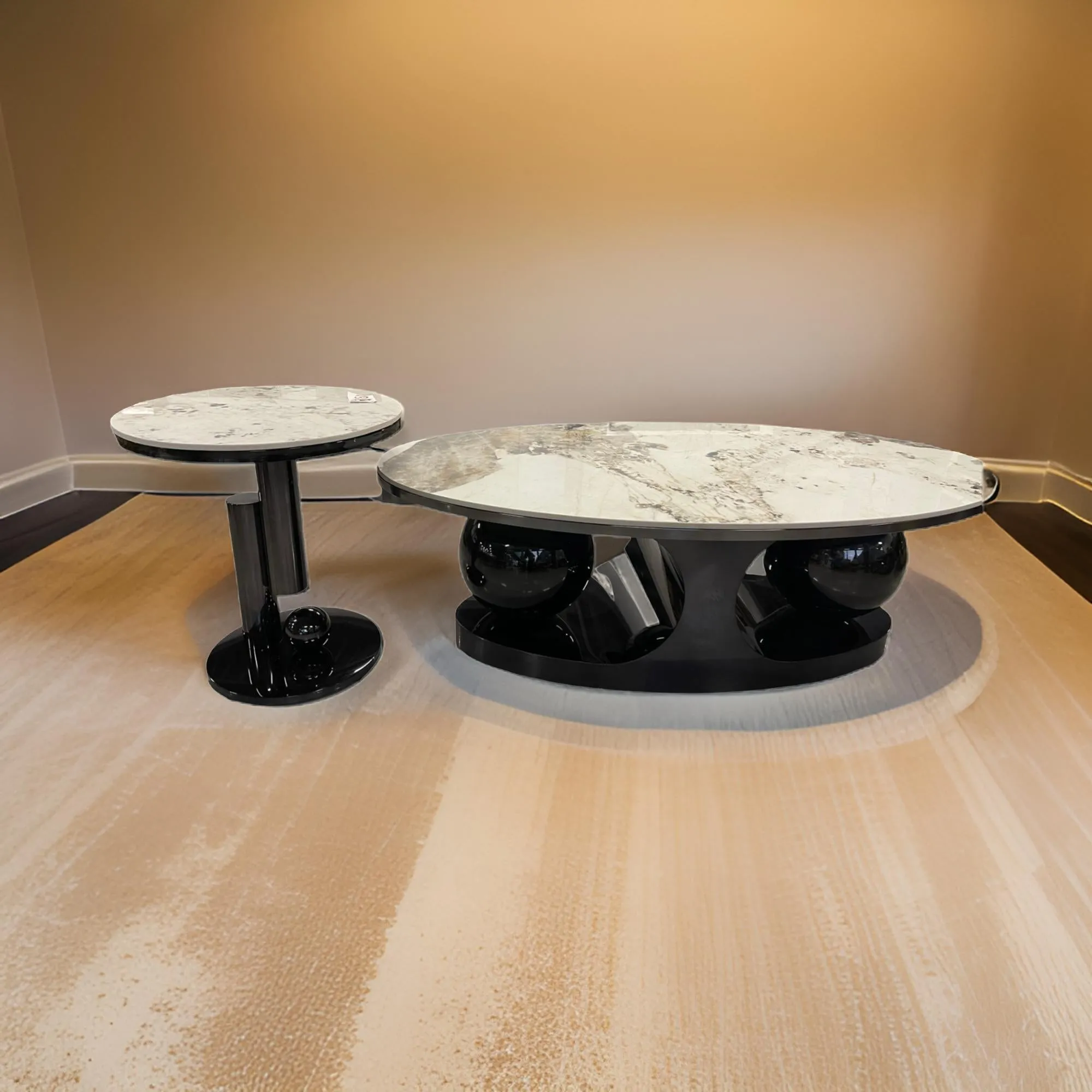 Sintered Stone Oval And Round Coffee Table With Steel Base For Living Room