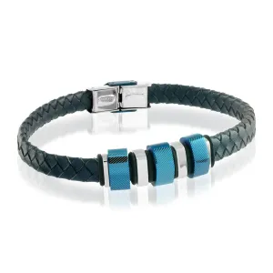 S.Steel Blue-IP-Beads Blue Leather Bracelet | Italgem Steel