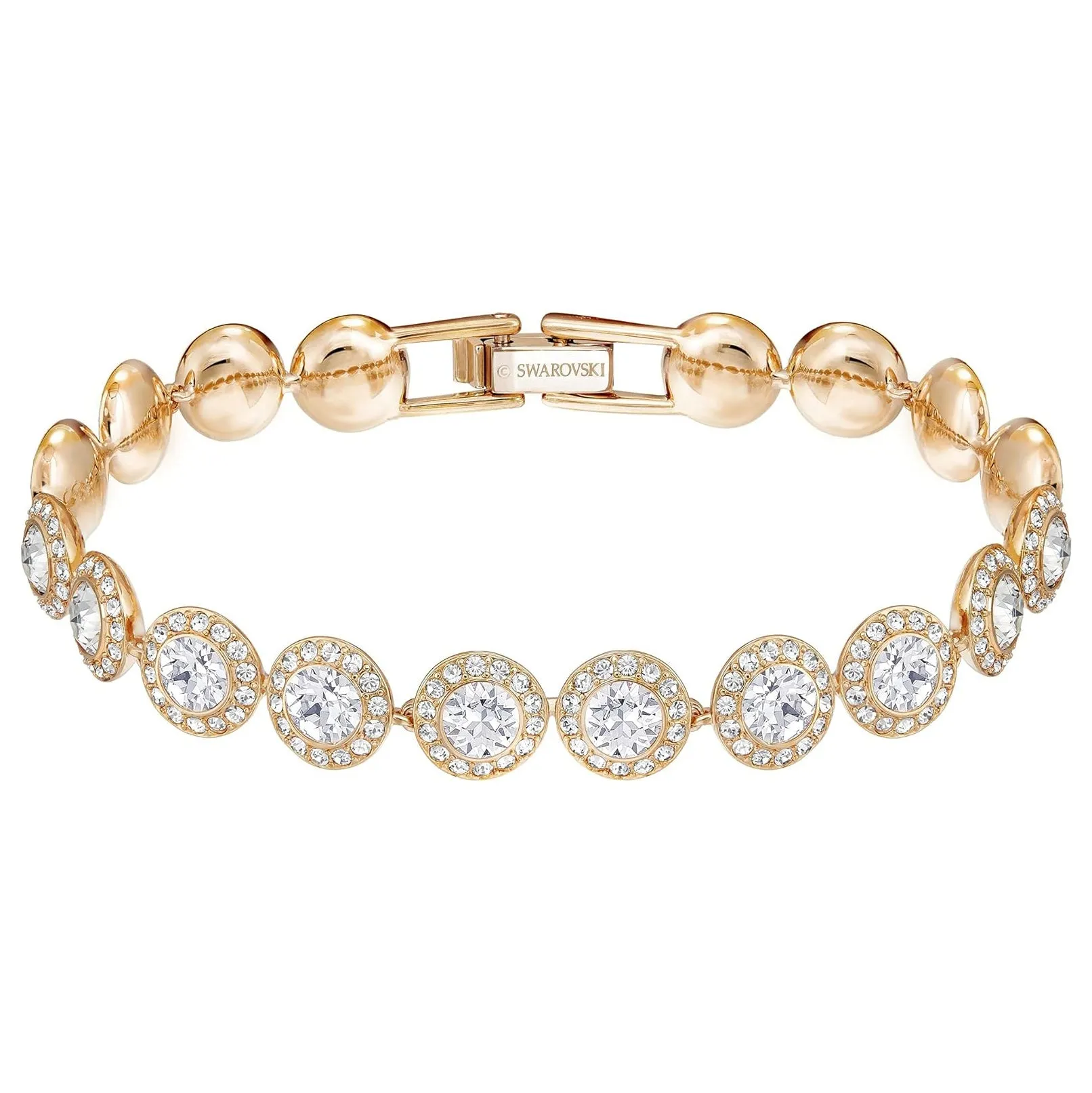 Swarovski Part of the Una Angelic Collection Women's Clear circle-cut Crystals with Matching Crystal Pavé on a Rose-Gold Tone Finish Setting Una Angelic Tennis Bracelet - 5240513