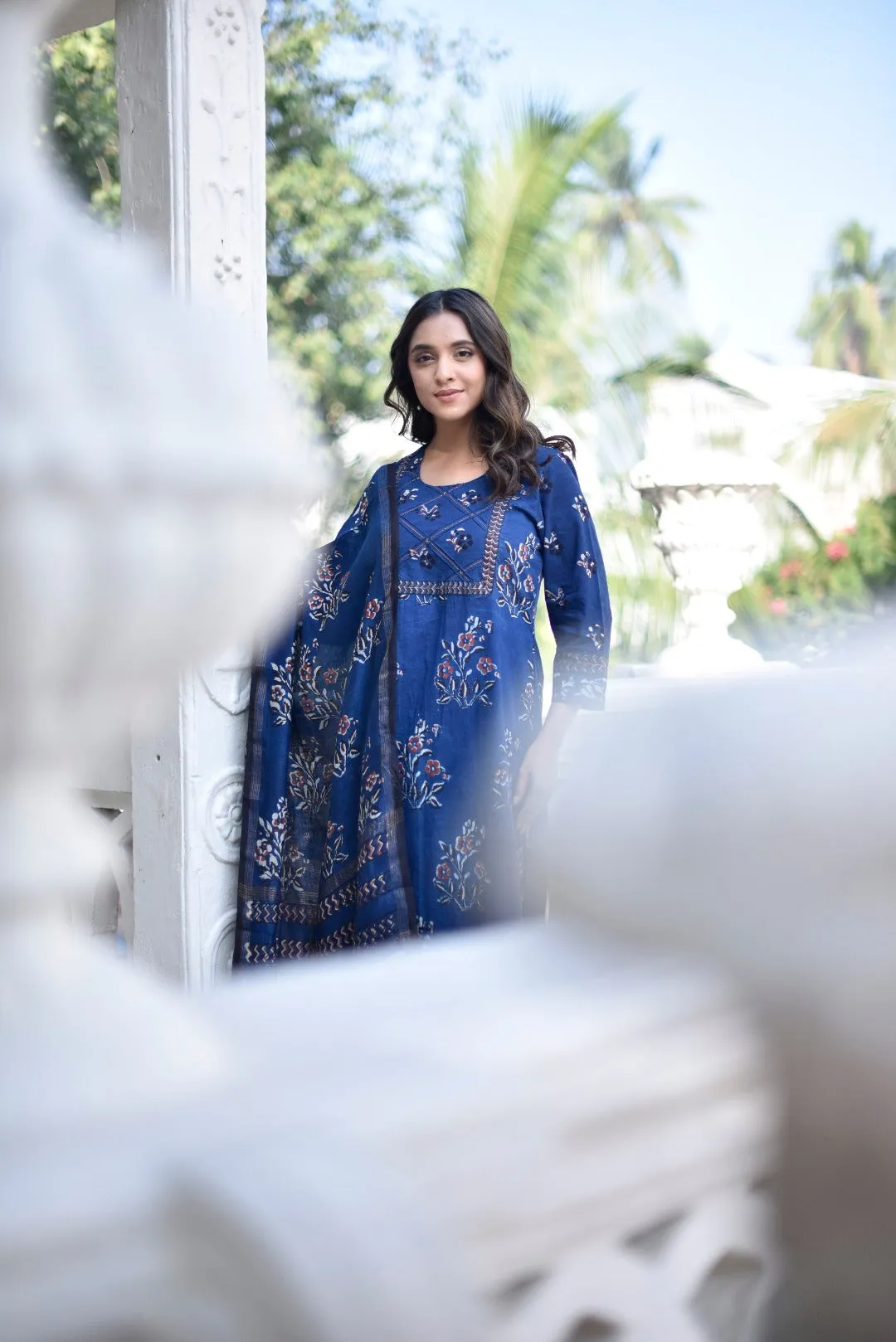 Taraasha Indigo Dabu Cotton Kurta & Bottom Set | Ray-Ethnic