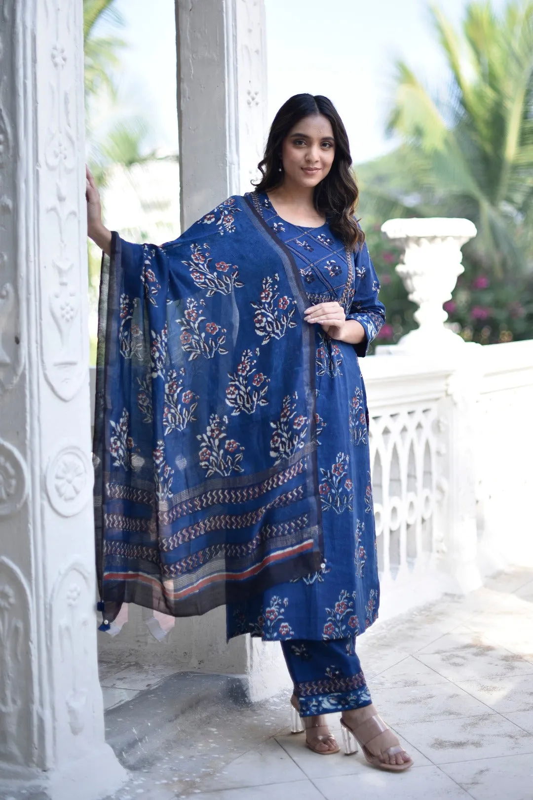 Taraasha Indigo Dabu Cotton Kurta & Bottom Set | Ray-Ethnic