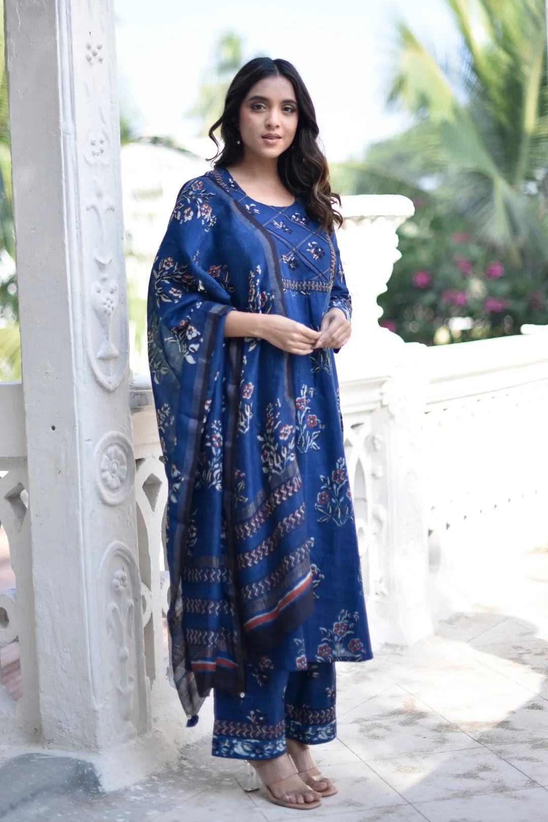 Taraasha Indigo Dabu Cotton Kurta & Bottom Set | Ray-Ethnic