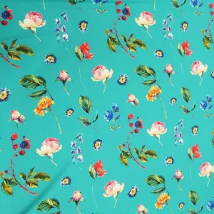 Turquoise Background with Multicolored Floral Printed Fabric