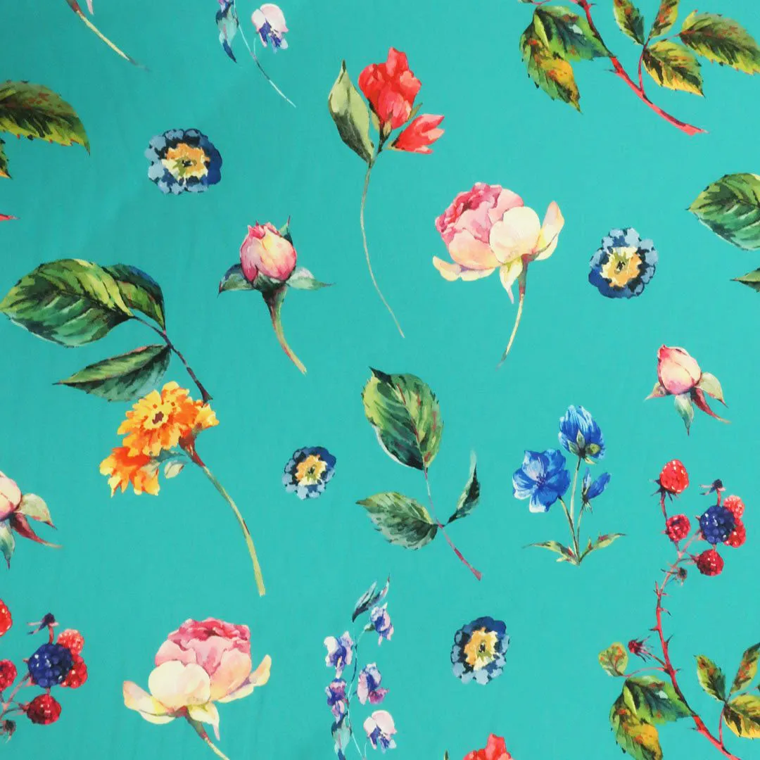 Turquoise Background with Multicolored Floral Printed Fabric