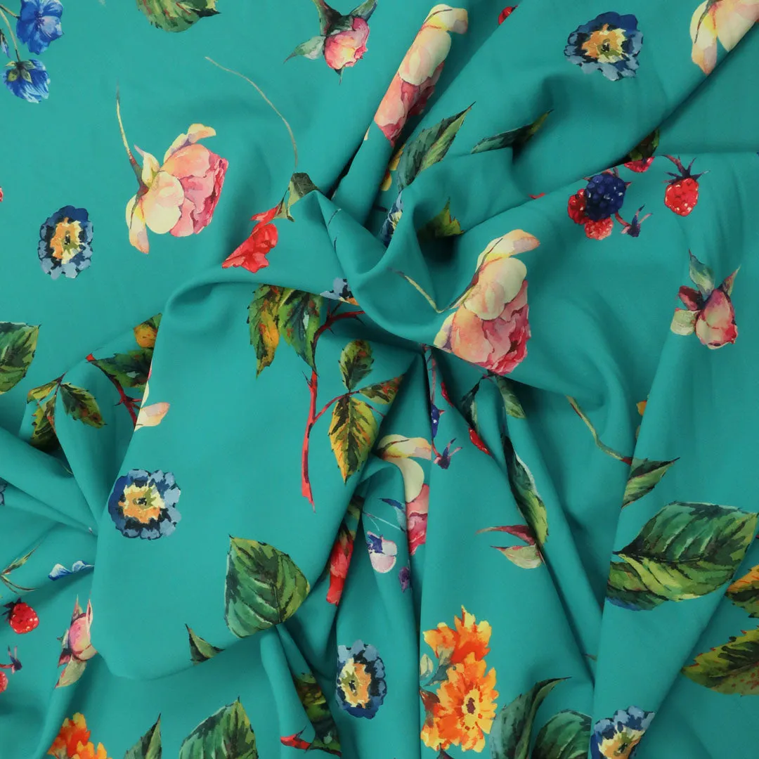 Turquoise Background with Multicolored Floral Printed Fabric
