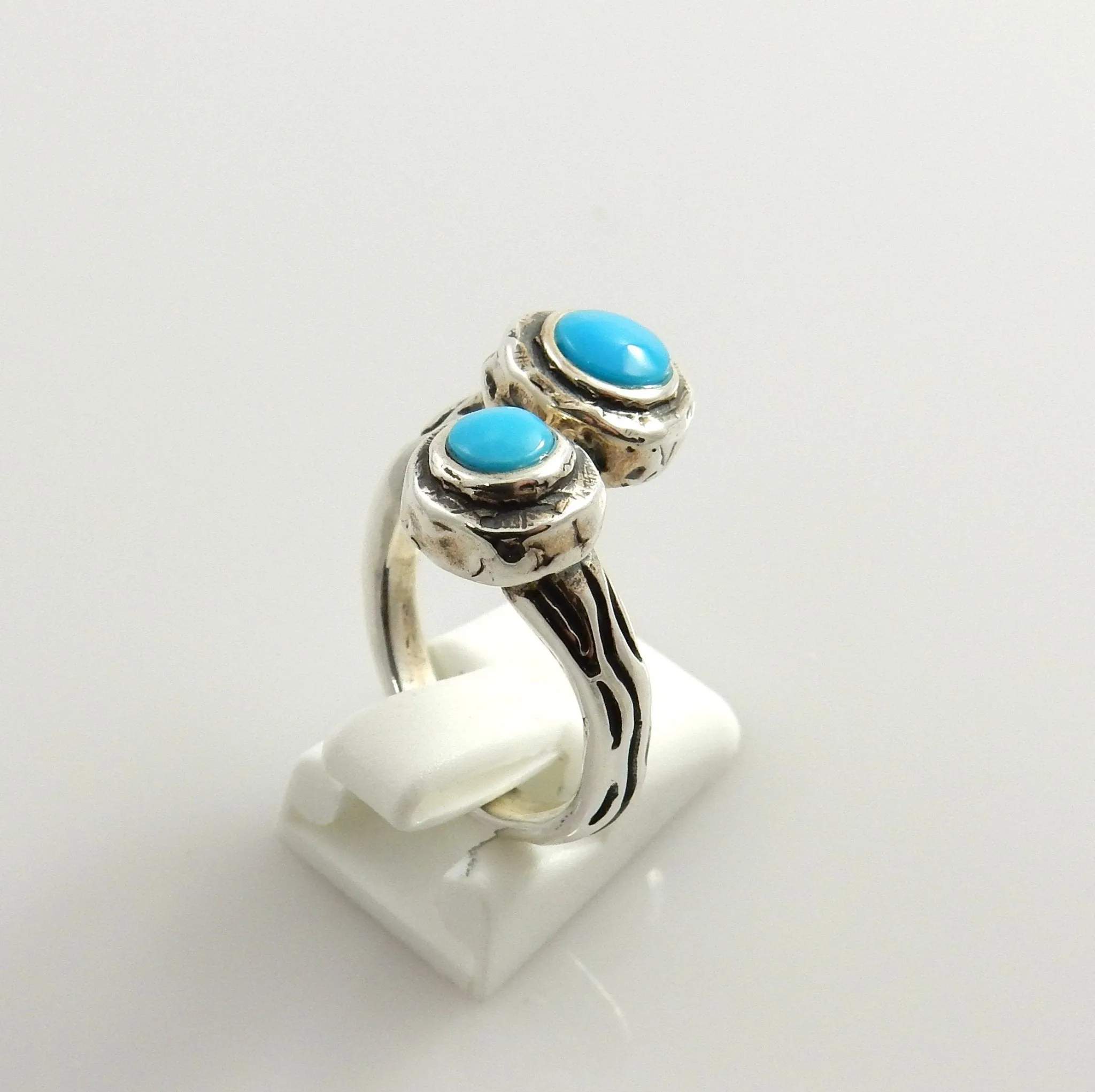 Unique Sterling Silver Blue Turquoise Inlay Ring Size 8