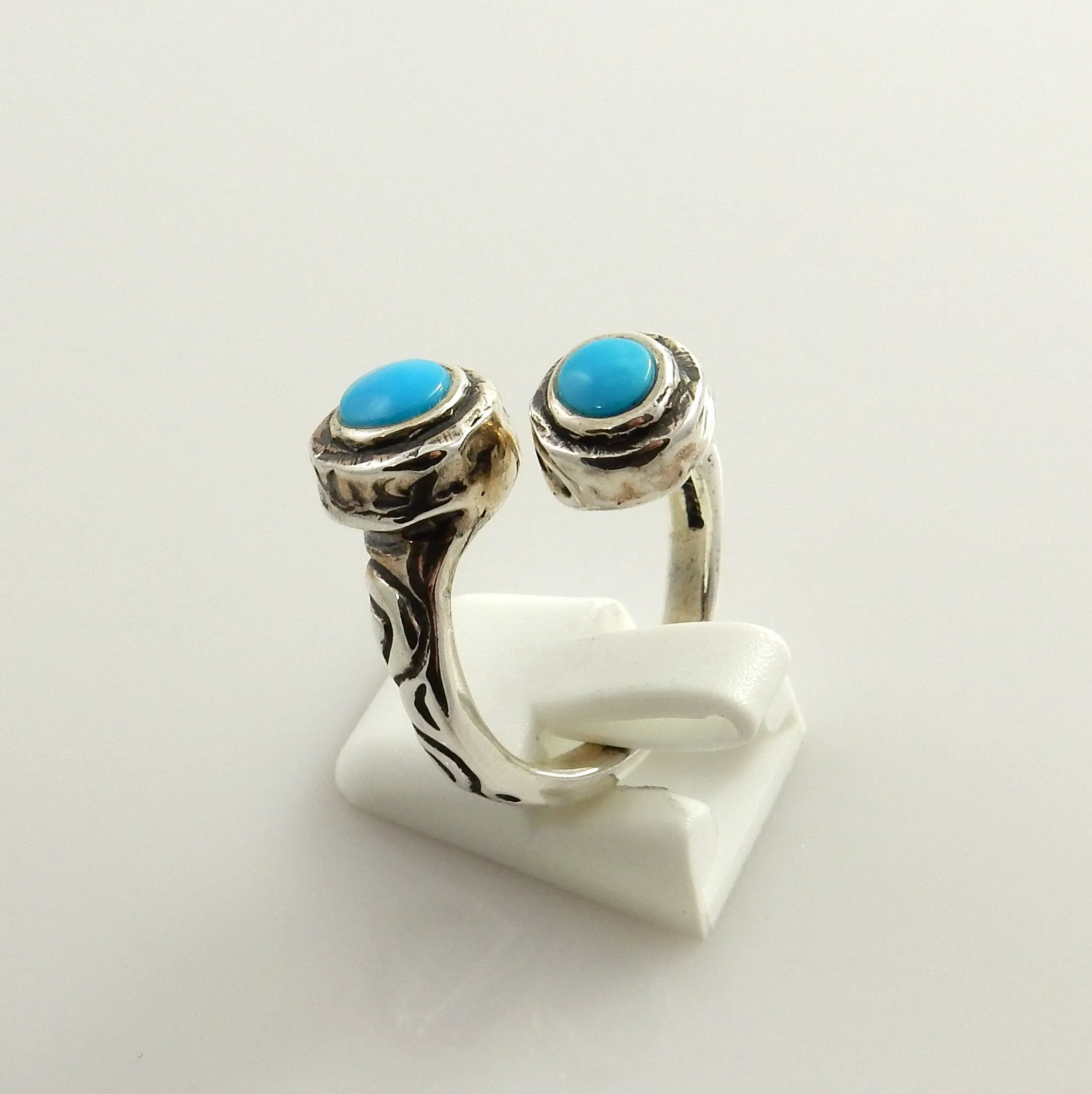 Unique Sterling Silver Blue Turquoise Inlay Ring Size 8