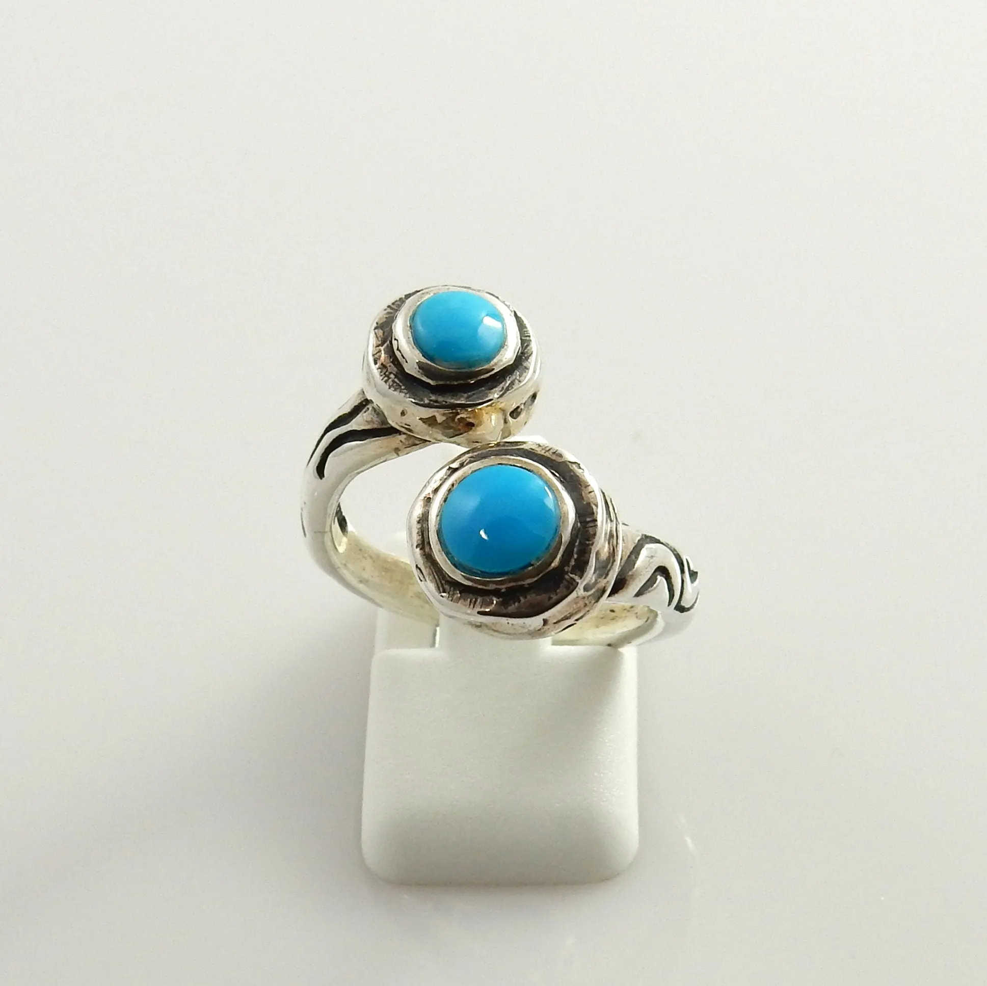 Unique Sterling Silver Blue Turquoise Inlay Ring Size 8