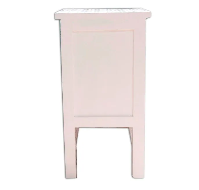 White Mother Of Pearl Inlay Curved 2 Drawer Bedside Quote Design