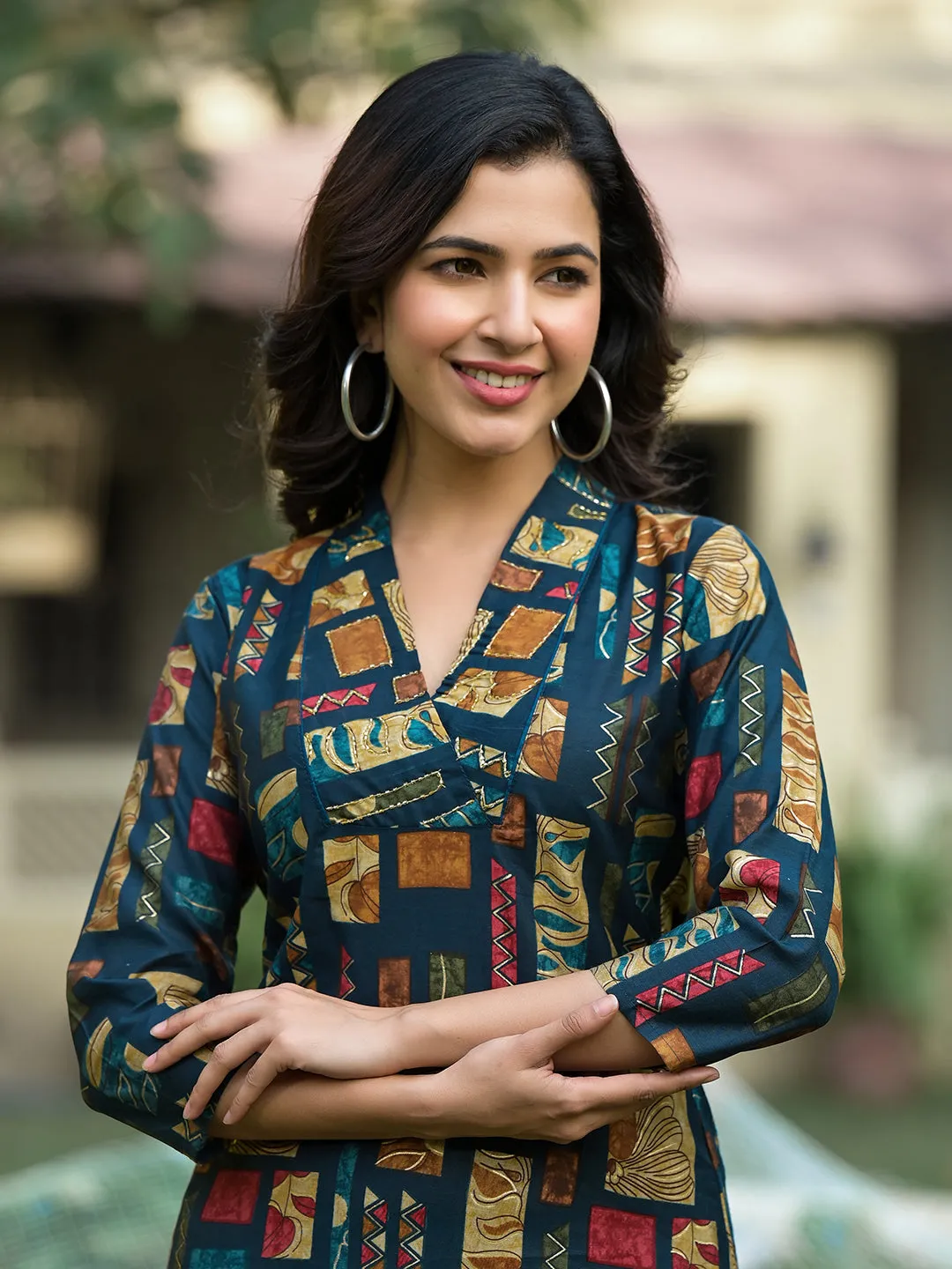 Women Teal Blue Silk Blend Co-Ord Set