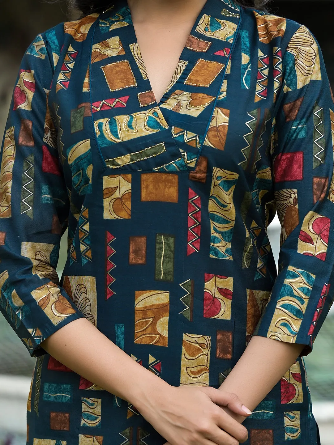 Women Teal Blue Silk Blend Co-Ord Set