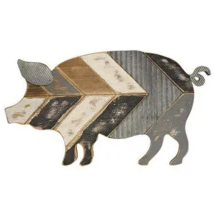 Wood and Galvanized Metal Pig Wall Art