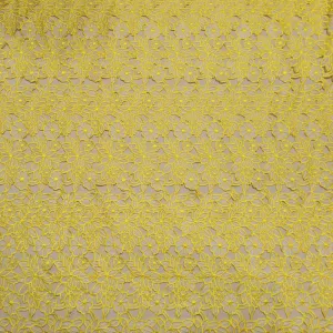 Yellow Floral Embroidered Silk Blend Organza Fabric