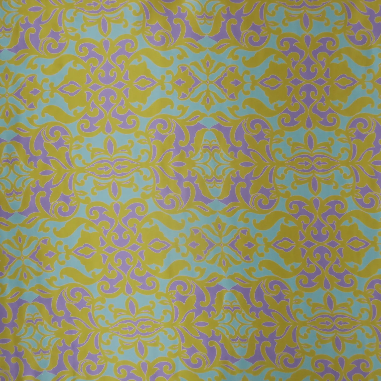 Yellow Lilac and Mint Vintage Ornaments Printed Silk Charmeuse Fabric