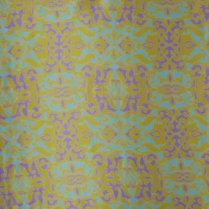 Yellow Lilac and Mint Vintage Ornaments Printed Silk Charmeuse Fabric