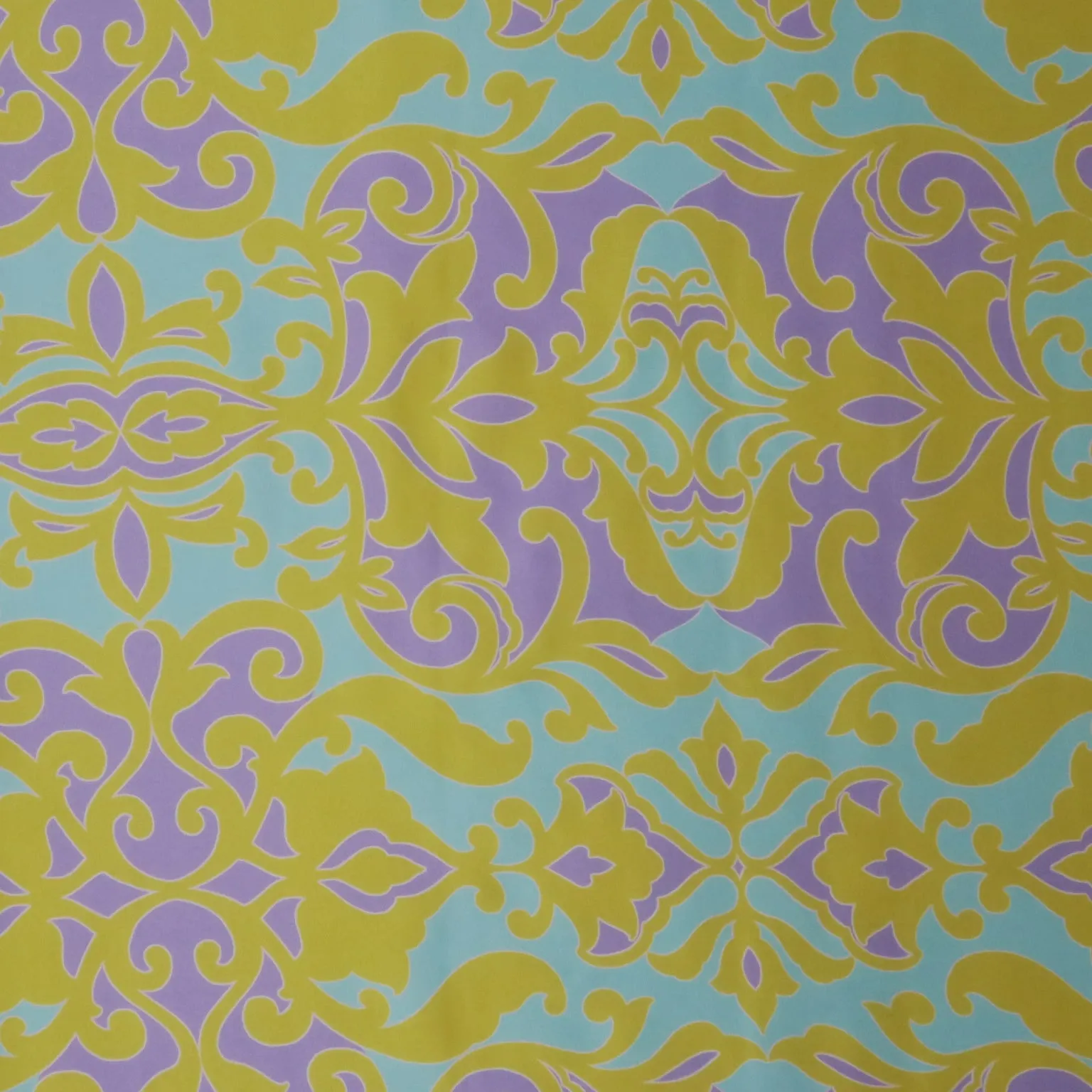 Yellow Lilac and Mint Vintage Ornaments Printed Silk Charmeuse Fabric