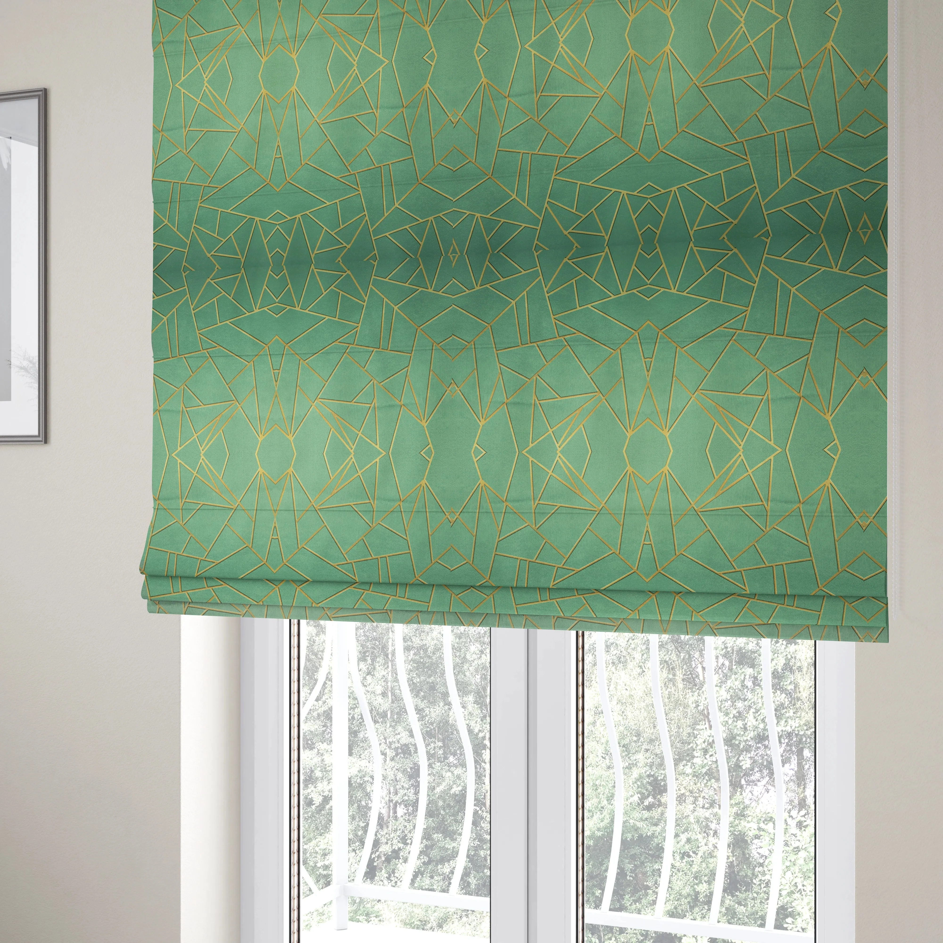 Zurich Mint Green Geometric Patterned Upholstery Fabric CTR-2018 - Roman Blinds